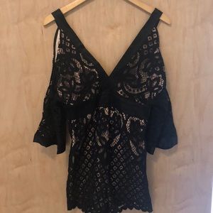 Black Lacey Romper - Urban Outfitters